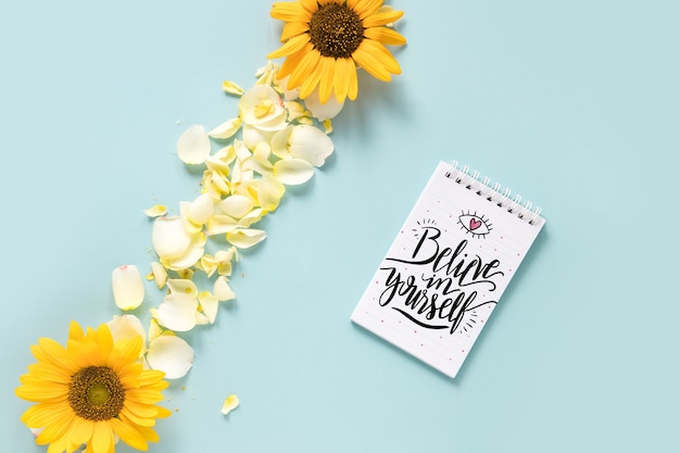 Notepad mockup with wedding concept