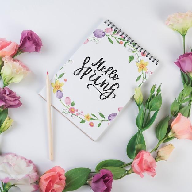 PSD notepad template for spring with flowers