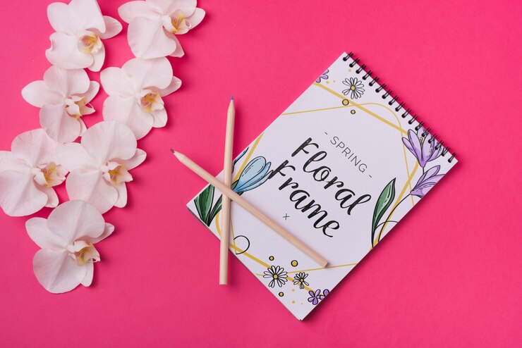 PSD notepad template for spring with flowers