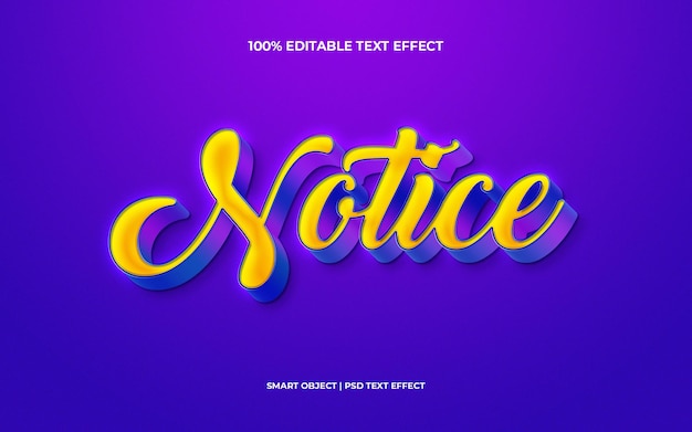 Notice 3d editable psd text effect