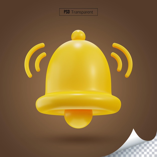 PSD notification bell 3d render icon yellow ringing bell