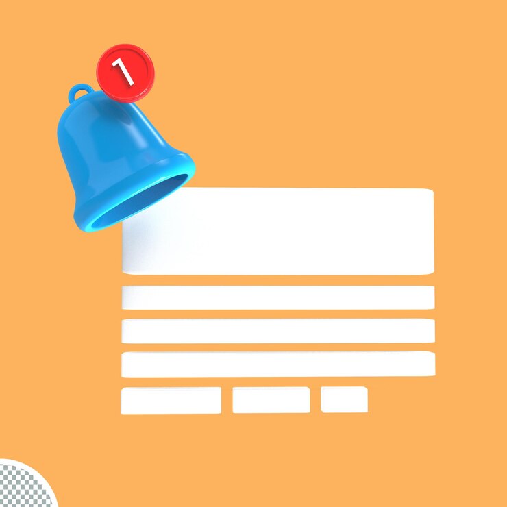 PSD notification bell remainder with paper icon 3d render isolated object