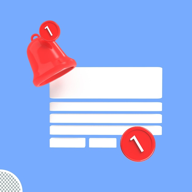 PSD notification bell remainder with paper icon 3d render isolated object