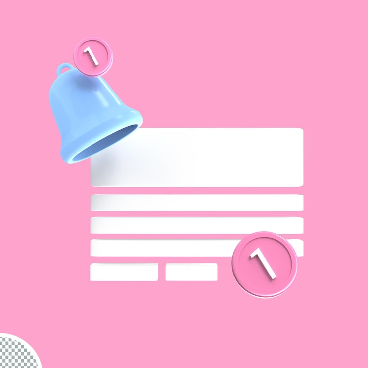 PSD notification bell remainder with paper icon 3d render isolated object