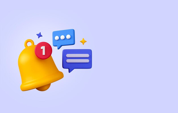Notification bell with message bubble 3d message alert