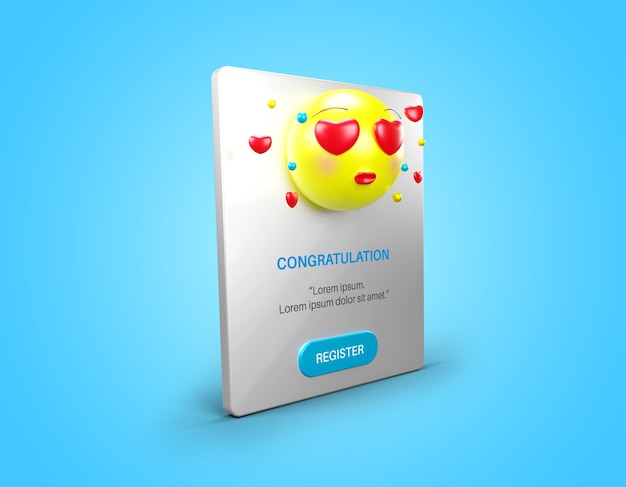 PSD notification pop up page with love emoticon mockup isolated