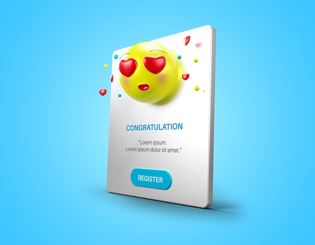 Notification pop up page with love emoticon mockup isolated