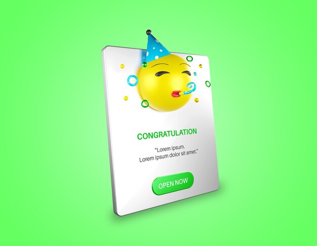 Notification popup with celebration emticon mockup isolated