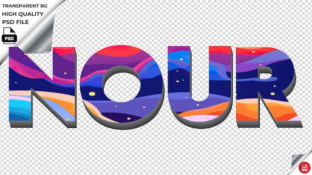 Nour typography flat colorful text texture psd transparent