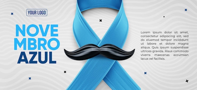 November blauwe banner met witte achtergrond en realistisch blauw lint