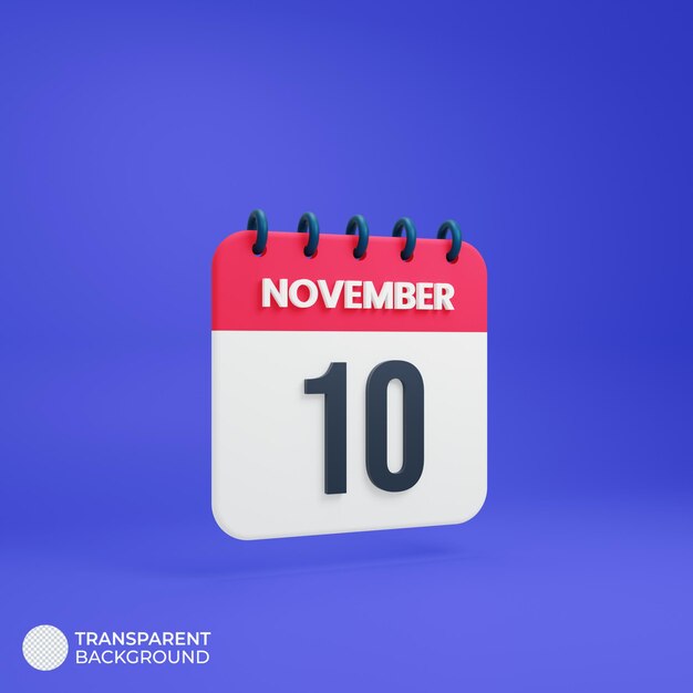 November Realistic Calendar Icon 3D Rendered Date November 10