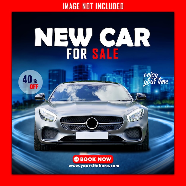 PSD nowa sprzedaż samochodów post w mediach społecznościowych i szablon banera na instagramie