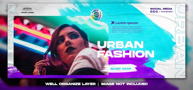 Nowoczesna Cyber Urban Fashion Streetwear Futurystyczna Koncepcja Reklamy W Mediach Społecznościowych Publikują Szablon Banera