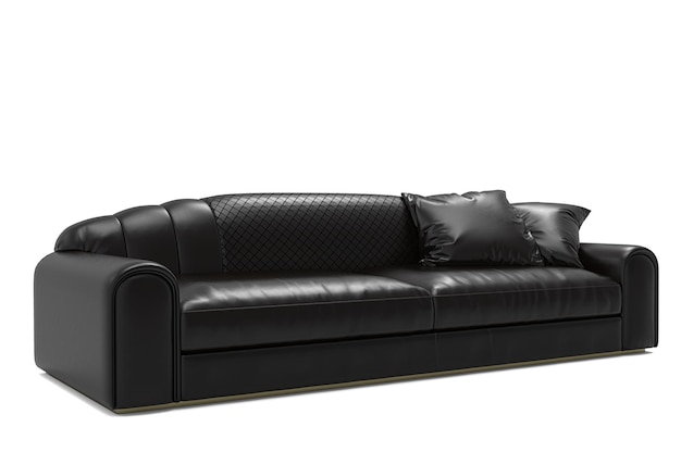 PSD nowoczesna czarna skórzana kanapa izolowana na białym tle kolekcja mebli