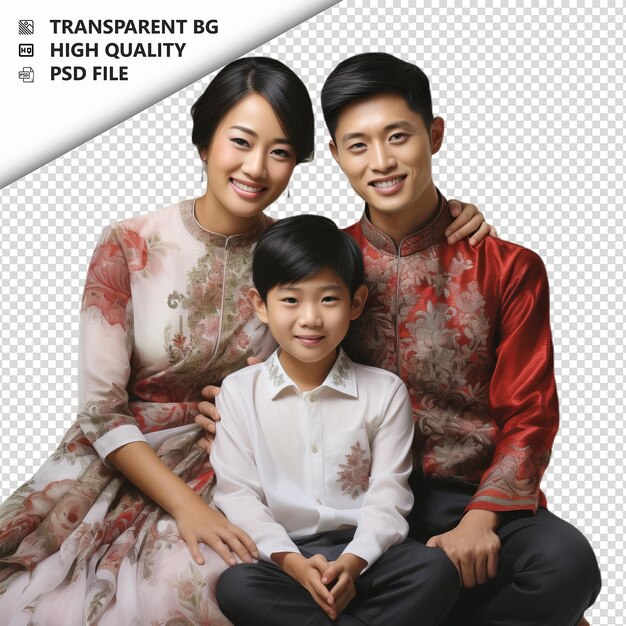 PSD nowoczesna rodzina azjatycka w stylu ultra realistycznym na białym tle