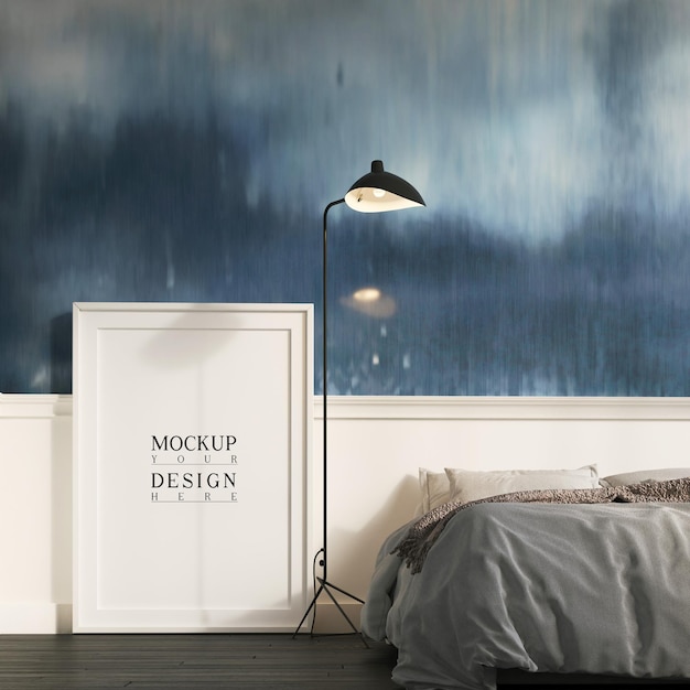 PSD nowoczesna sypialnia z makietą plakatu