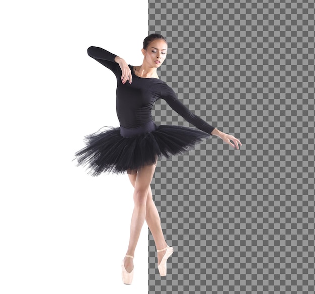 PSD nowoczesna tancerka w czarnym trykocie z baletem tutu i kremowym c