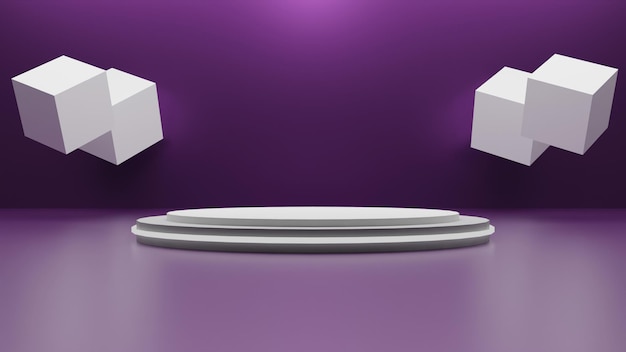 Nowoczesne podium renderowania 3D na fioletowym tle