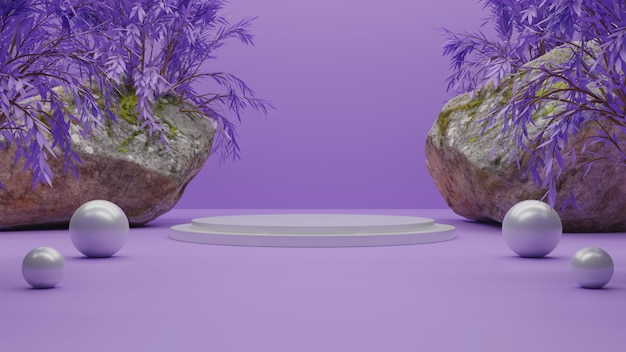 Nowoczesne renderowanie 3D białe podium na fioletowym tle. Renderowanie premium