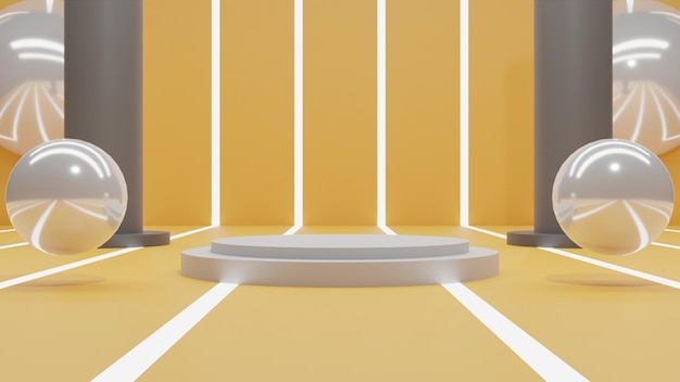 Nowoczesne renderowanie 3D białe podium na pomarańczowym tle