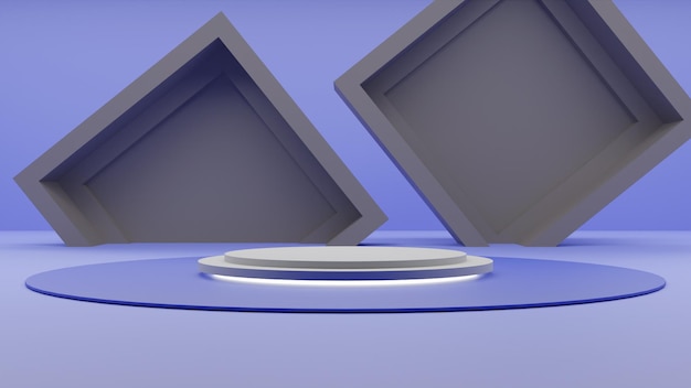 Nowoczesne renderowanie 3d białe podium z niebieskim tłem geometrii