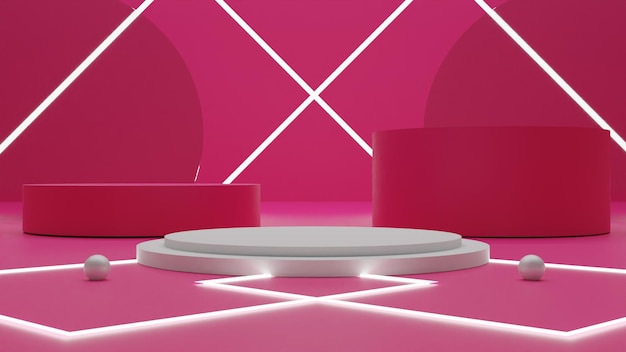 PSD nowoczesne renderowanie 3d białe podium z różowym tłem i światłem