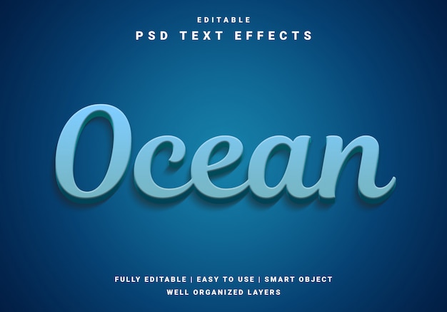 PSD nowoczesny efekt tekstu oceanu 3d