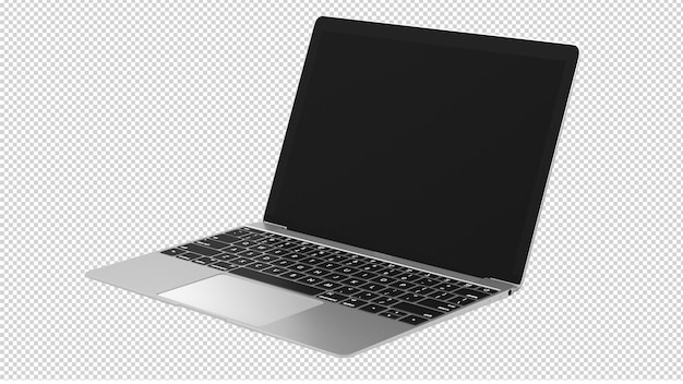 Nowoczesny laptop otwarty z pustym ekranem izolowanym na przezroczystym tle