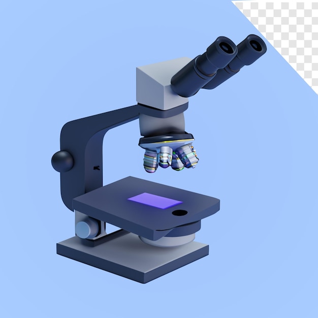 PSD nowoczesny mikroskop cyfrowy na białym tle ilustracja przedstawiająca renderowanie 3d mikroskopu laboratoryjnego