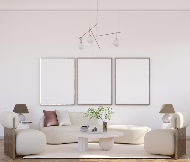 nowoczesny salon z plakatem makiety