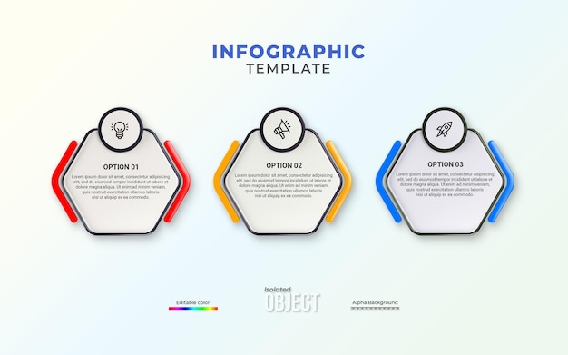 Nowoczesny szablon infograficzny dla biznesu z wielostopniowymi wielobarwnymi etykietami renderowaniem 3D