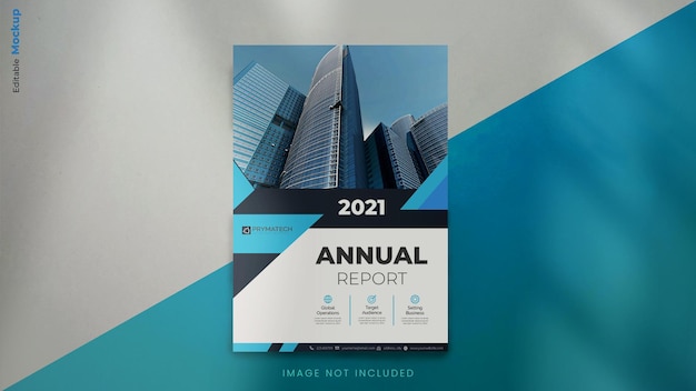 PSD nowoczesny szablon makiety broszury rocznej z abstrakcyjnymi niebieskimi kształtami