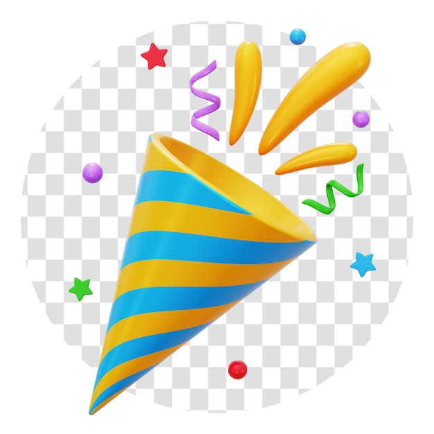 Nowy Rok Party Confetti 3D Icon Przejrzysty Tło