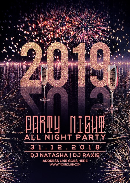 PSD nowy rok party plakat 2019