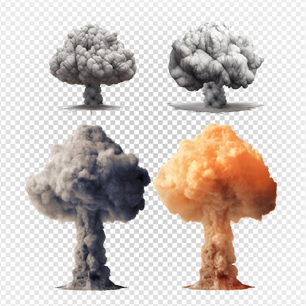 PSD nuclear atomic explosions mushroom cloud isolated on transparent background generative ai