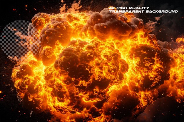 Nuclear explosion fire effect on transparent background