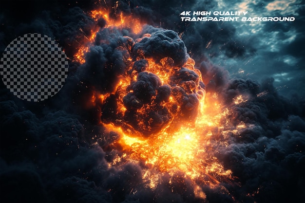 PSD nuclear explosion fire effect on transparent background