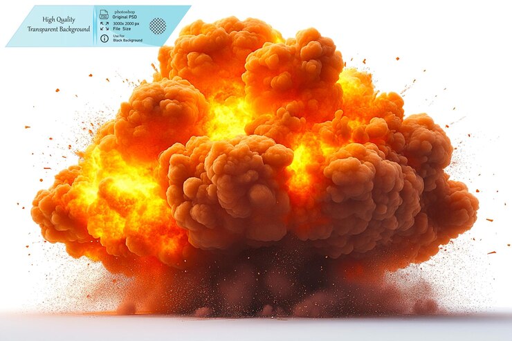PSD nuclear warhead explosion isolated on a white background on a transparent background