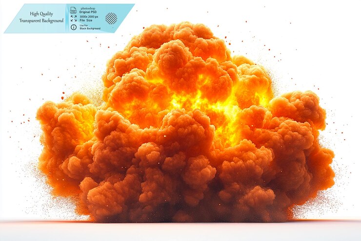 PSD nuclear warhead explosion isolated on a white background on a transparent background