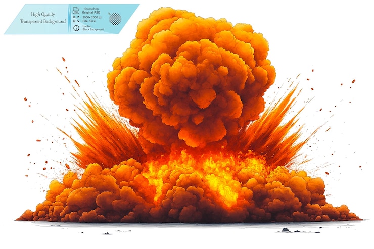 PSD nuclear warhead explosion isolated on a white background on a transparent background