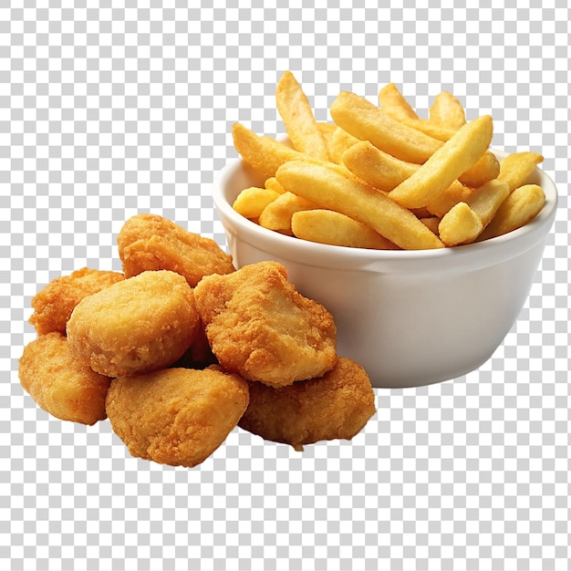 Nuggets Z Kurczaka I Frytki W Misce Izolowane Na Przezroczystym Tle