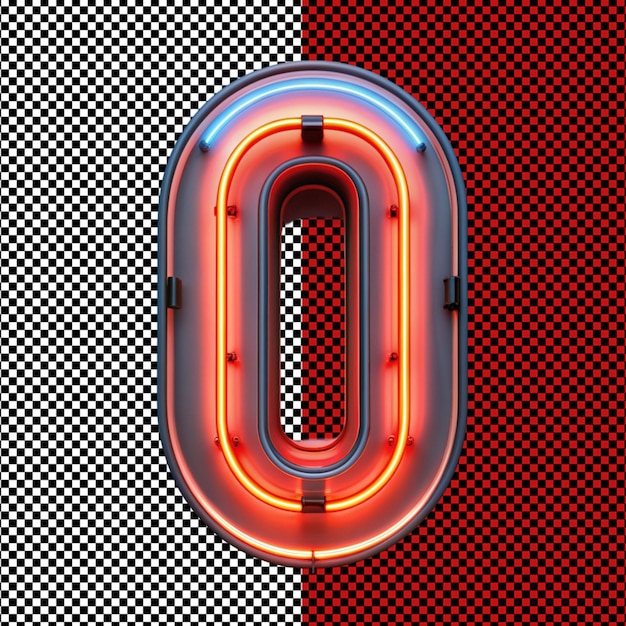 PSD number 0 letter neon light on transparent background