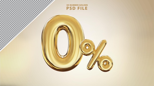 PSD number 0 percent 3d golden luxury render