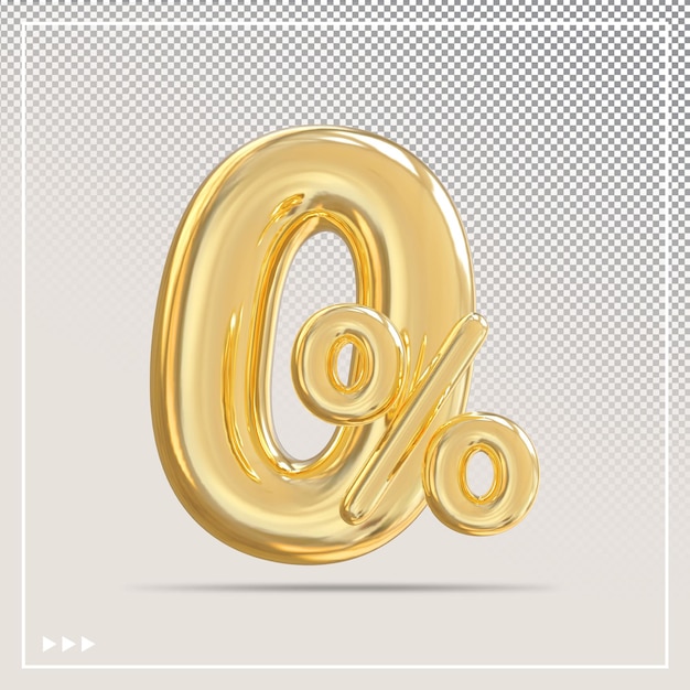 Numero 0 percento elemento 3d d'oro