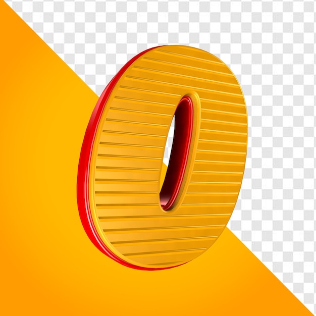 Number 0 zero 3d yellow and red