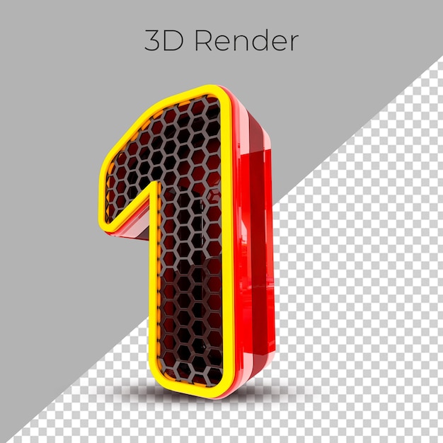 PSD number 1 3d plastic render