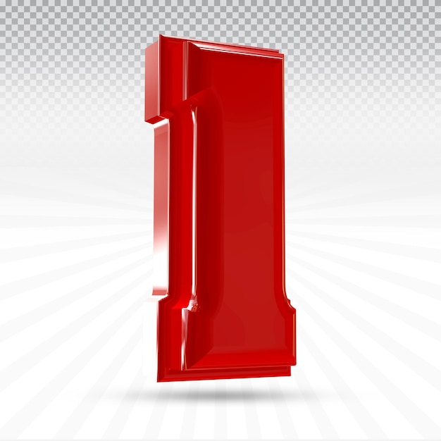 Number 1 3d render collection with color red