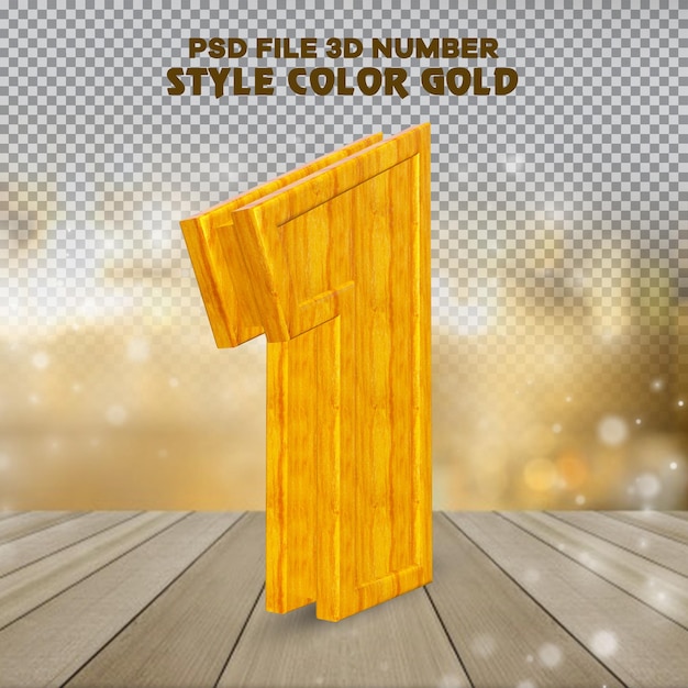 Number 1 3d render collection with color wood