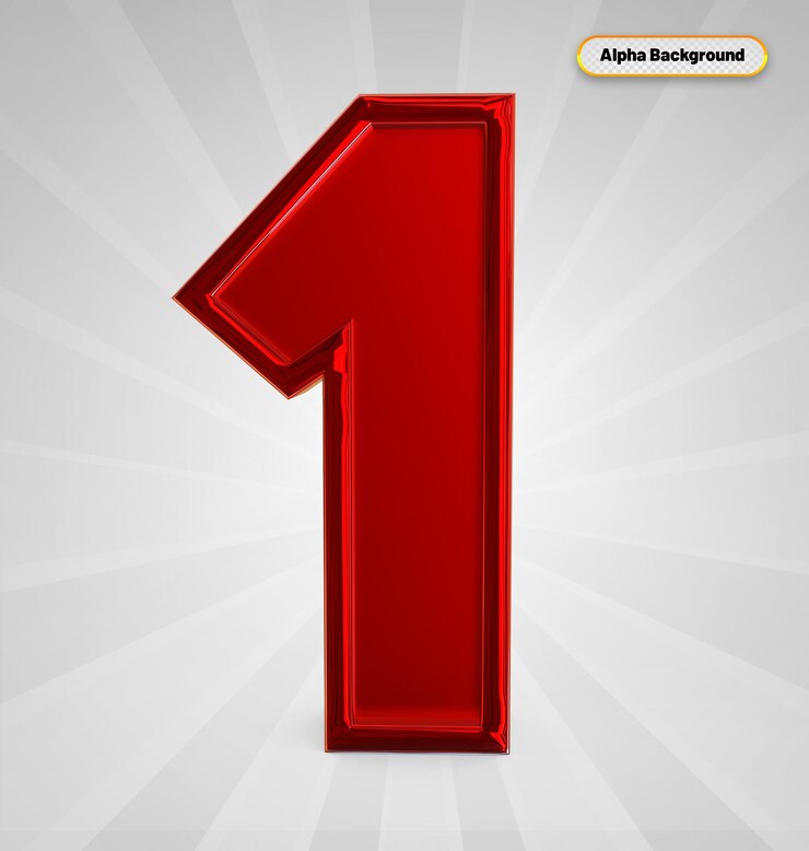 PSD number 1 3d render red color with elements