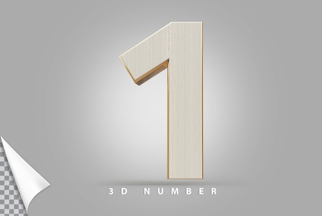 Numero 1 3d rendering dorato con stile legno